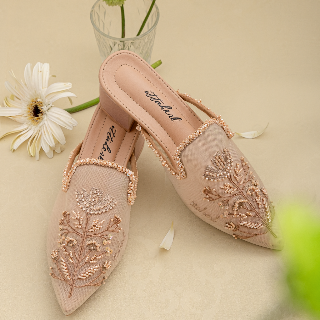 Ittaherl Harper Full Beaded Block Heels 40mm Almond