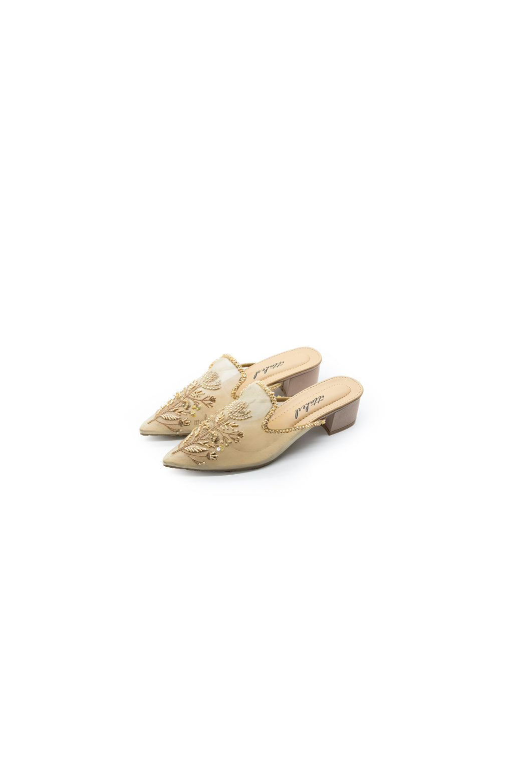 Ittaherl Harper Full Beaded Block Heels 40mm Almond