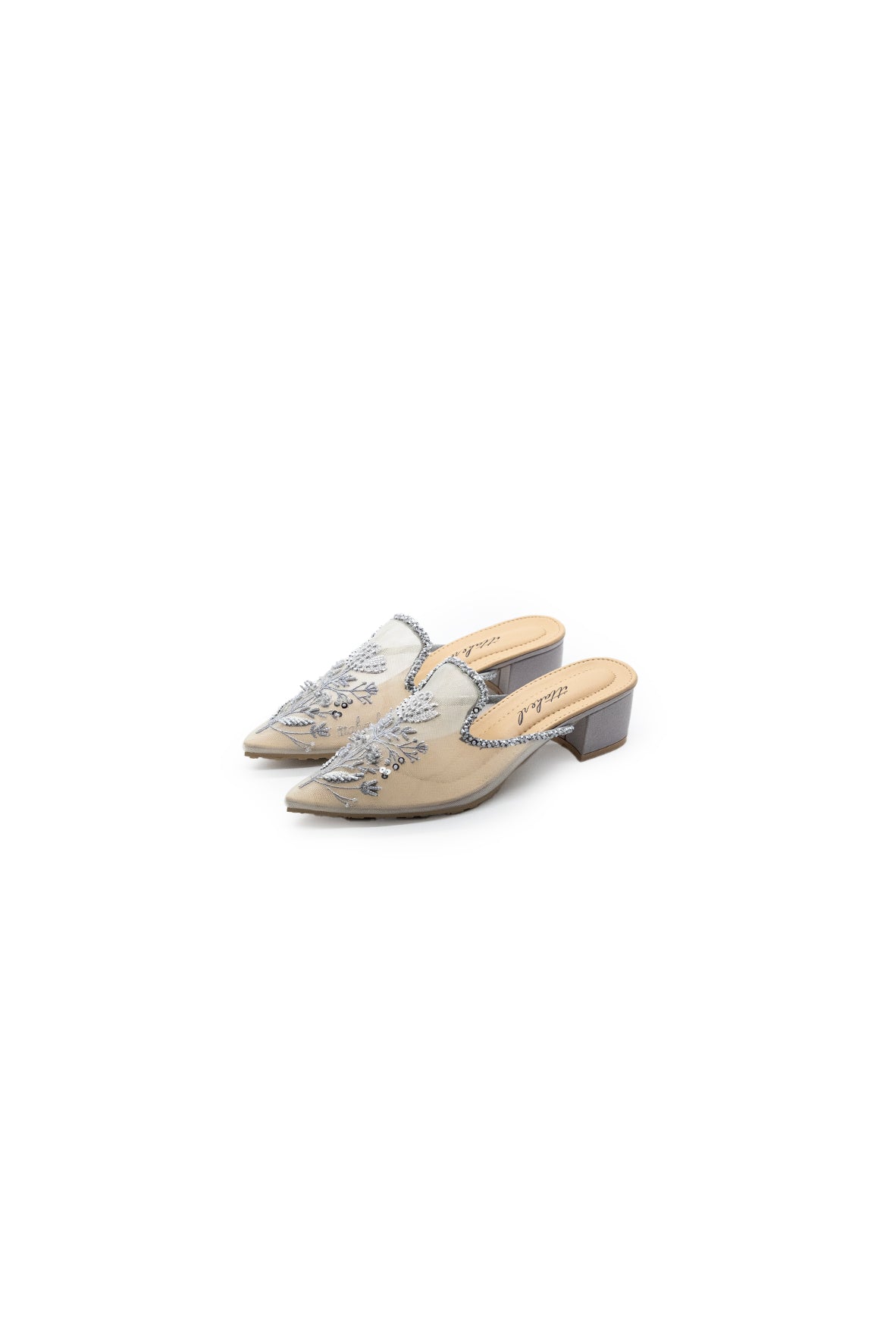 Harper Full Beaded Block Heels 40mm Whisper