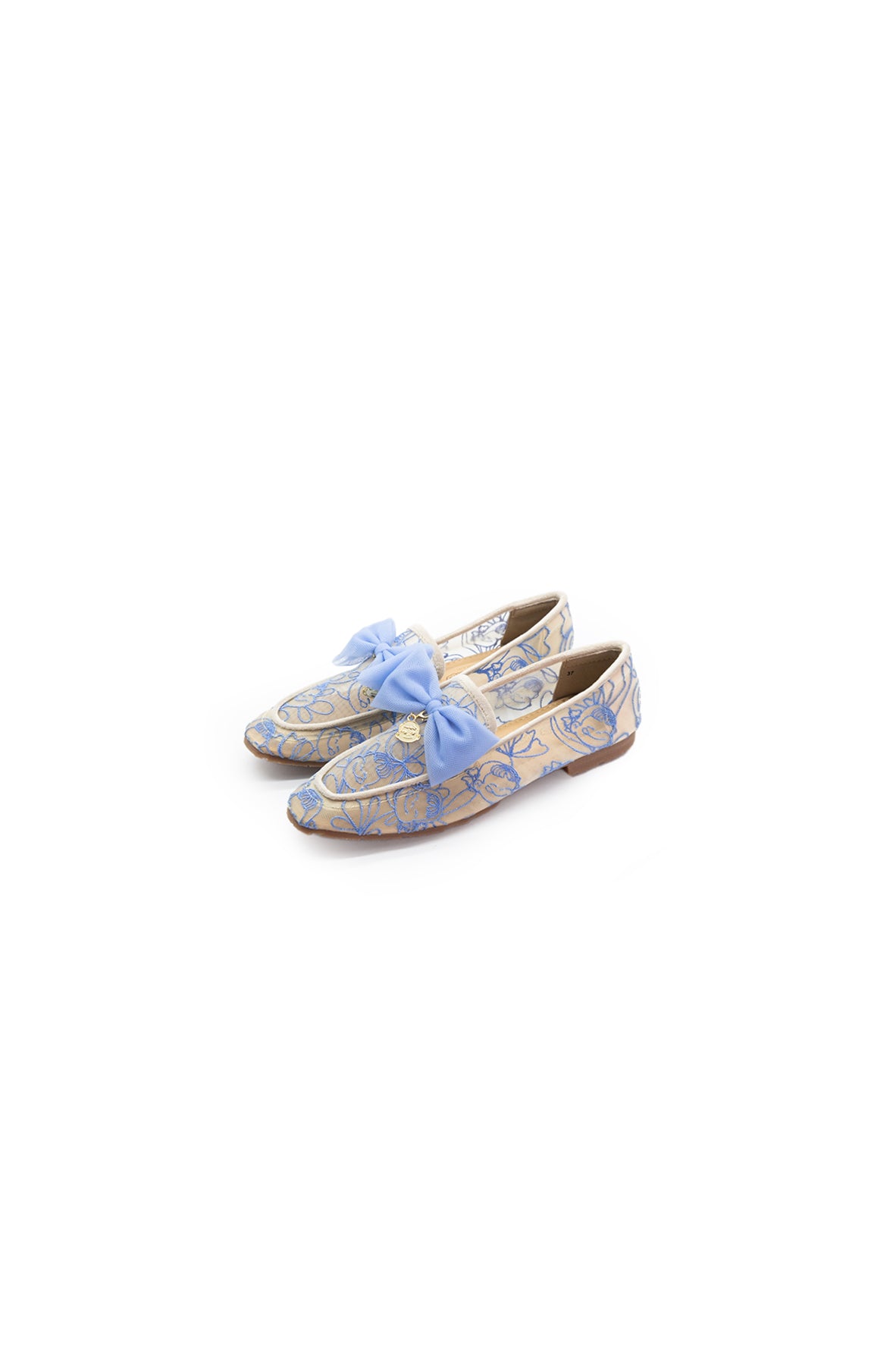 Love Peko Embroidered Loafers Sky